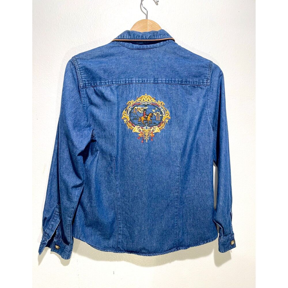 White Stag collection shirt western denim button up equestrian embroider women M